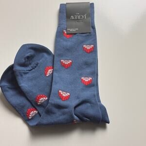 J. Crew Blue Socks with Red Cup Graphic  Pattern Sz OS NWT